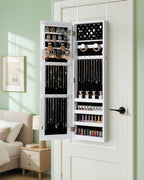 Nicetree Mirror Jewelry Cabinet, Jewelry Armoire with Full Length Mirror,Mirror with Jewelry Storage Wall/Door Mounted, Lockable Jewelry Armoire Organizer,White