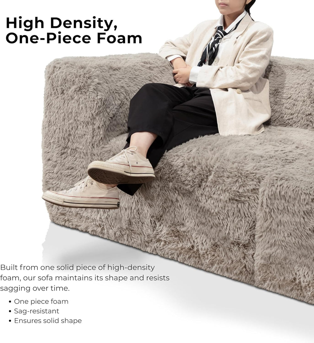 Furniture of America Havyn Modern Faux Fur 1-Seater Square Modular Foam Ottom...