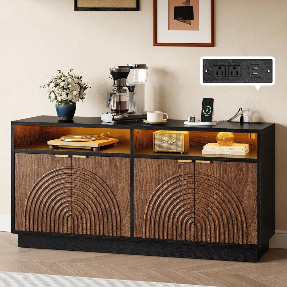 Modern Sideboard Buffet Cabinet with Storage - 58" Fluted Coffee Bar Cab...