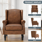 High Back Accent Chairs Set of 2, Faux Leather Wingback Armchair | Modern Upholstered Reading Seat with Removable Cushion | Comfy Nailhead Trim Single Sofa for Living Room, Bedroom - Brown