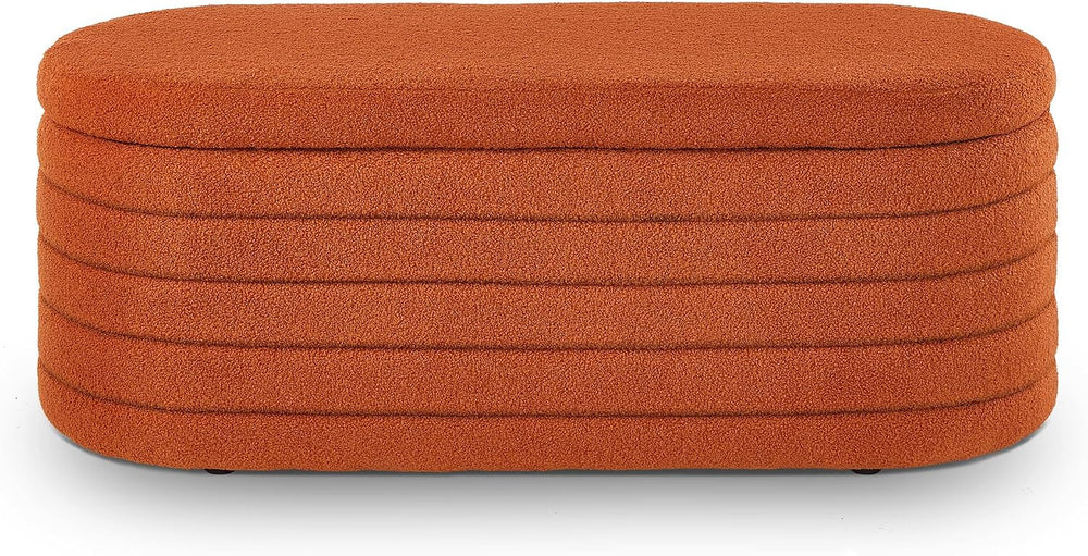 extrasleep Modern 43" Oval Storage Ottoman Bench with Safety Hinge, Upho...