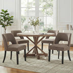 keoni Wooden Dining Chairs Set of 2, Mid Century Modern Upholstered Dining Room Chairs with Black Wood Legs, Fabric Farmhouse Kitchen Chairs with Foot Pegs for Dining Room, Brown