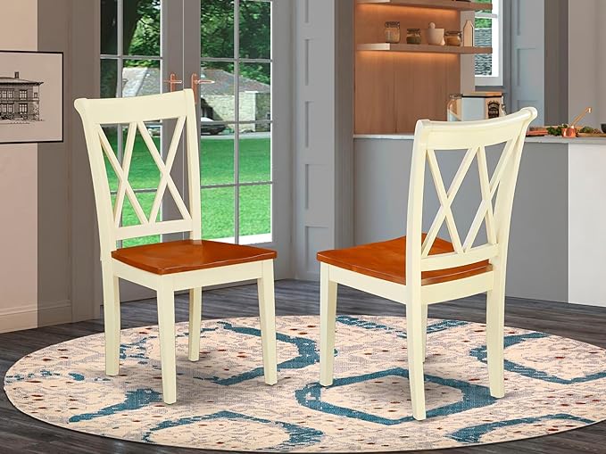 East West Furniture CLC-BMK-W Clarksville Dining Room Chairs - Double Cross Back Wood Seat Chairs, Set of 2, Buttermilk & Cherry