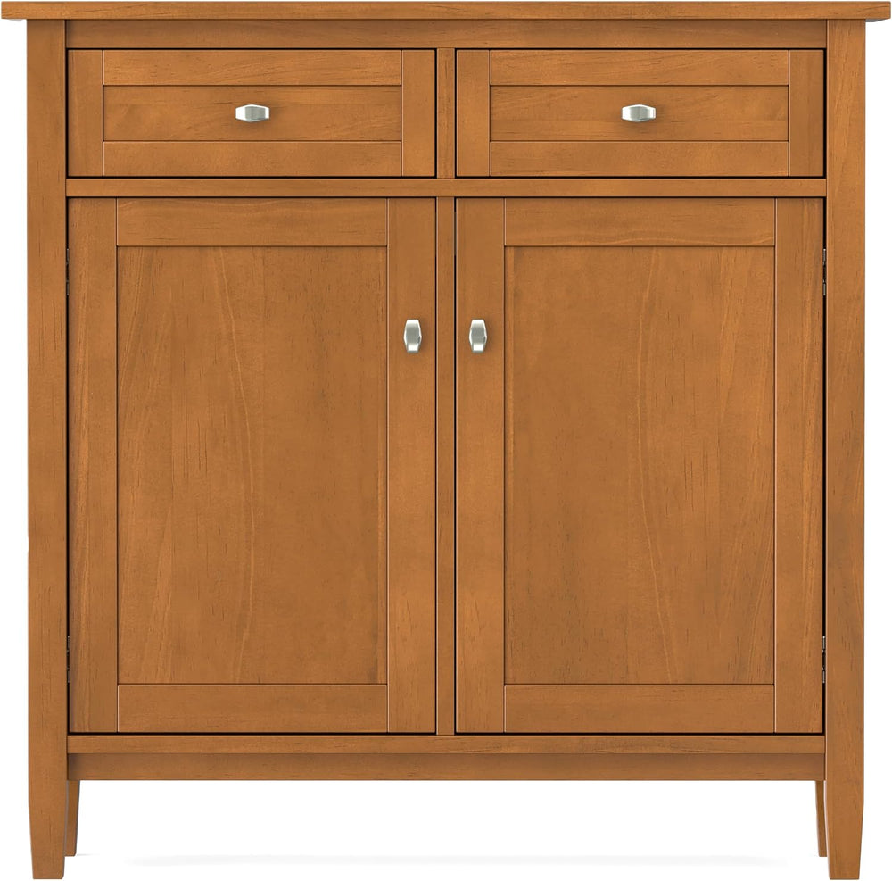 SIMPLIHOME Warm Shaker 36" Solid Wood Cabinet in Light Golden Brown