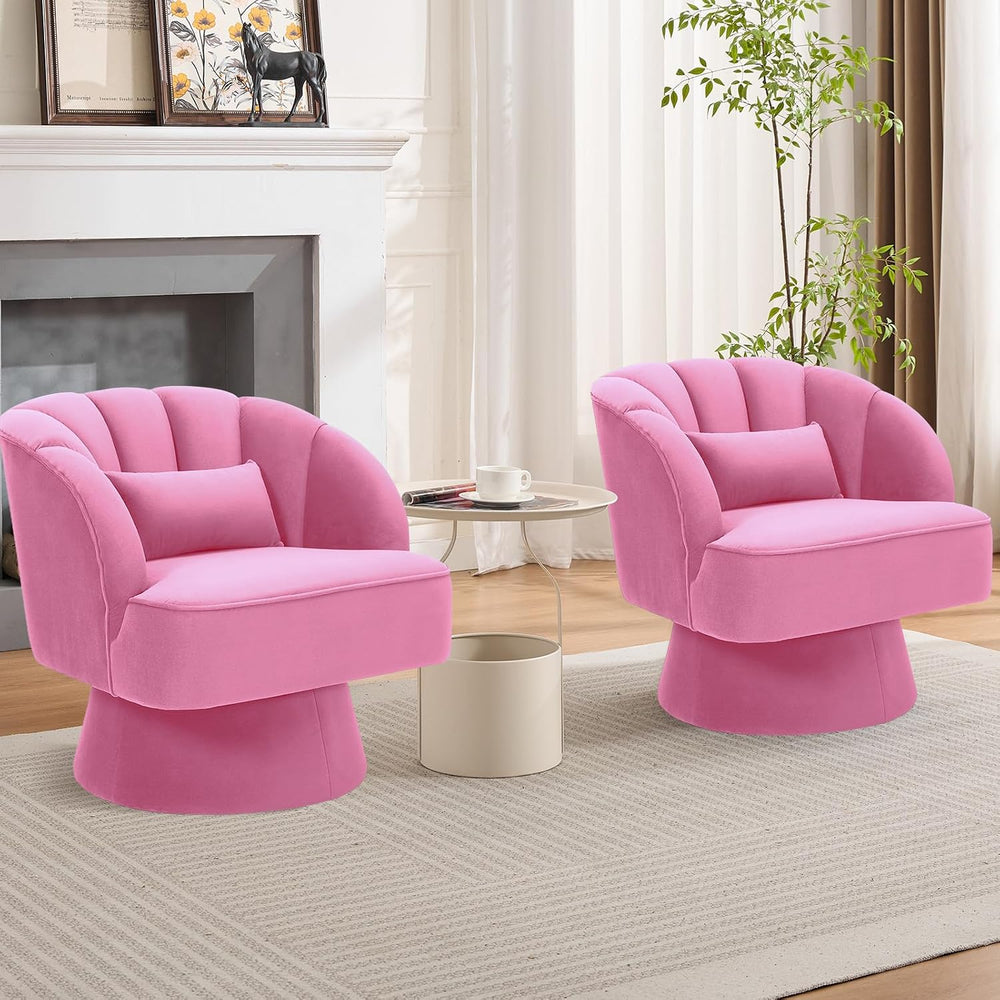 GarveeHome Modern 360° Swivel Velvet Barrel Accent Armchair – Striped Backres...