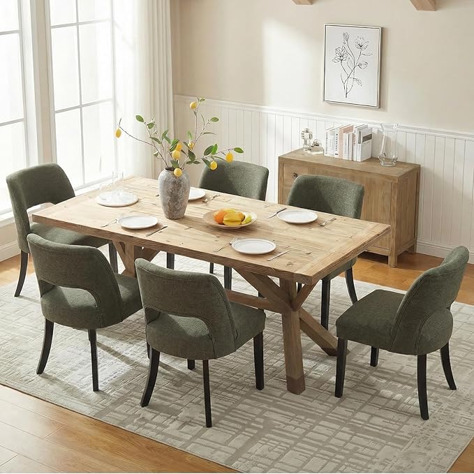 keoni Wooden Dining Chairs Set of 4, Mid Century Modern Upholstered Dining Ro...