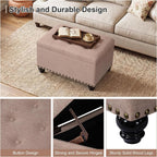 Ottoman with Storage, Fabric Ottoman Foot Rest 24" Rectangle Tufted Foot Stools Ottomans with Hinged Lid Upholstered Button Ottomans for Bedroom Living Room Entryway, Taupe