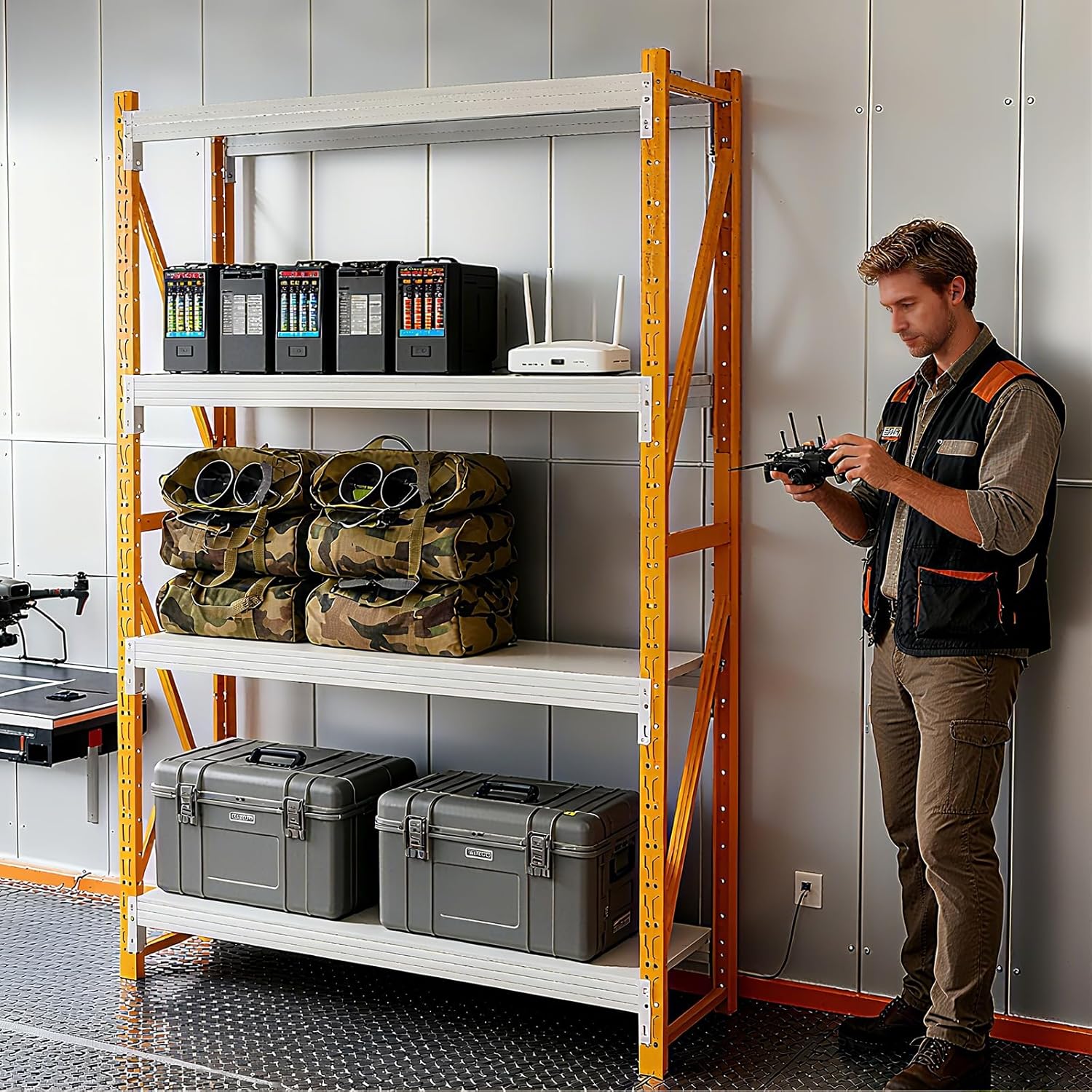 79" H Garage Shelving,3000LBS Heavy Duty Storage Rack,4 Tiers Metal Storage Rack Shelf, Adjustable Shelving Unit for Garage,Kitchen,Warehouse,Basement,78.7" H x 41.3" W x 19.6" D,Orange&White