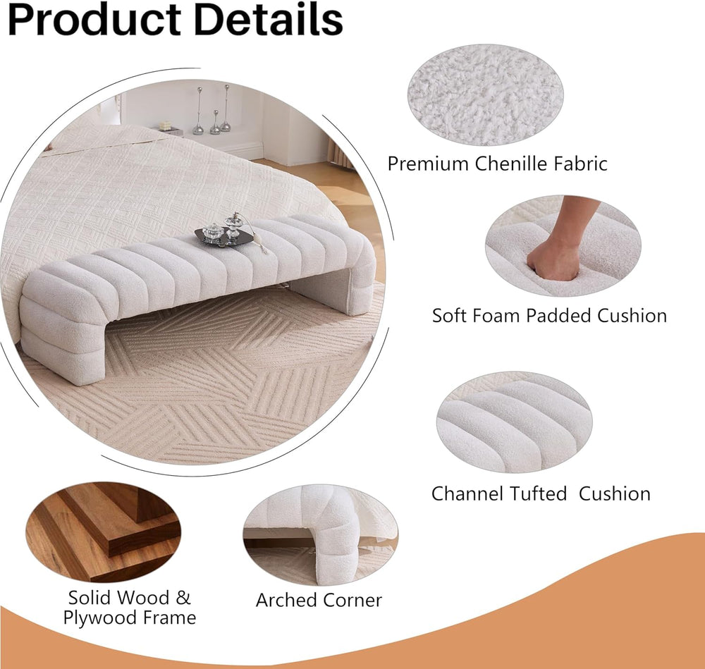 Arched Ottoman Bench for Bedroom Living Room,69.7" Chenille Long Benches...