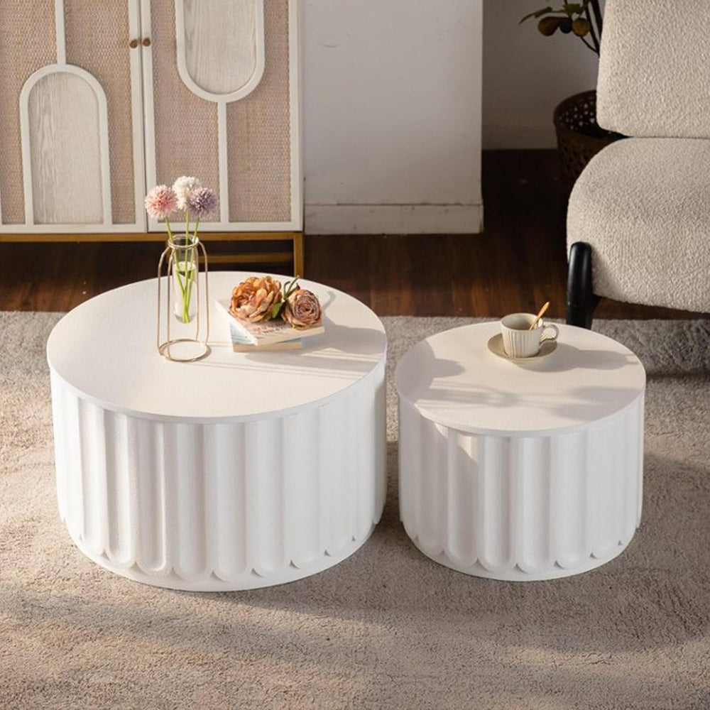 White Round Storage Table Set of 2 with Lift-Off Lid, Nesting End Table with ...