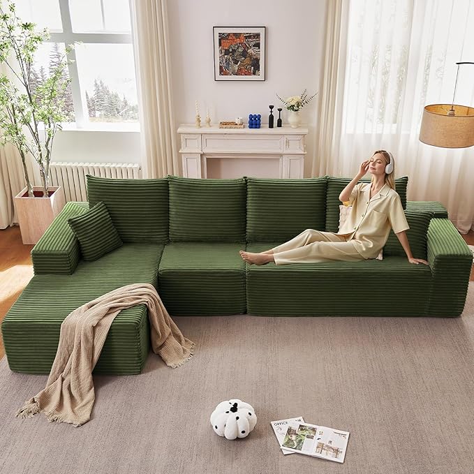 135" Cloud Sectional Couch with L-Shape Chaise, Modern Modular Comfy Sof...