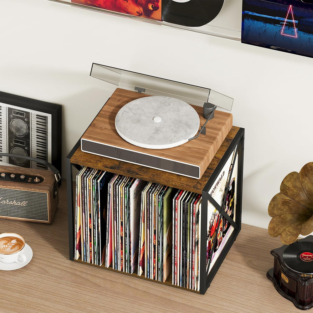 Vinyl Record Storage,Vinyl Record Holder Up to 80-100 Albums,4-Compartment Re...