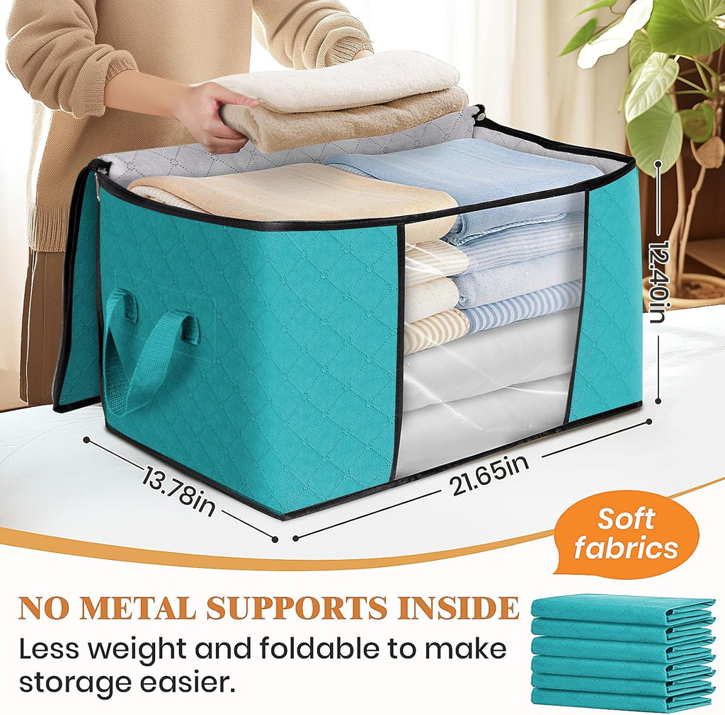 Fab totes Storage Bags,Clothes Blanket Storage Bins Foldable Closet Organizers with Reinforced Handle for Home Dorm Storage and Organization,Fabric Bags for Organizing Sheets,Clothing (Green,4 Pack)