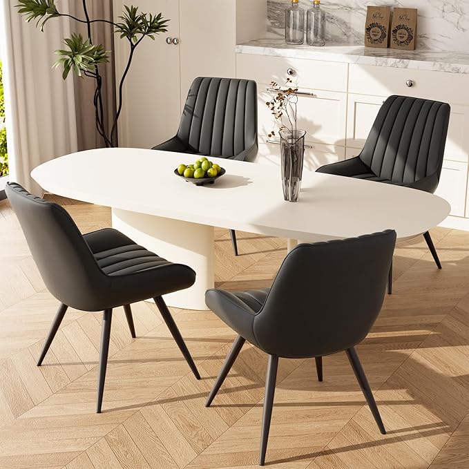 Modern Dining Chairs Set of 4,Upholstered Dining Room Chairs with Thick Cushions,Fabric Comfy Dining Chairs with Metal Legs for Dining Room Black