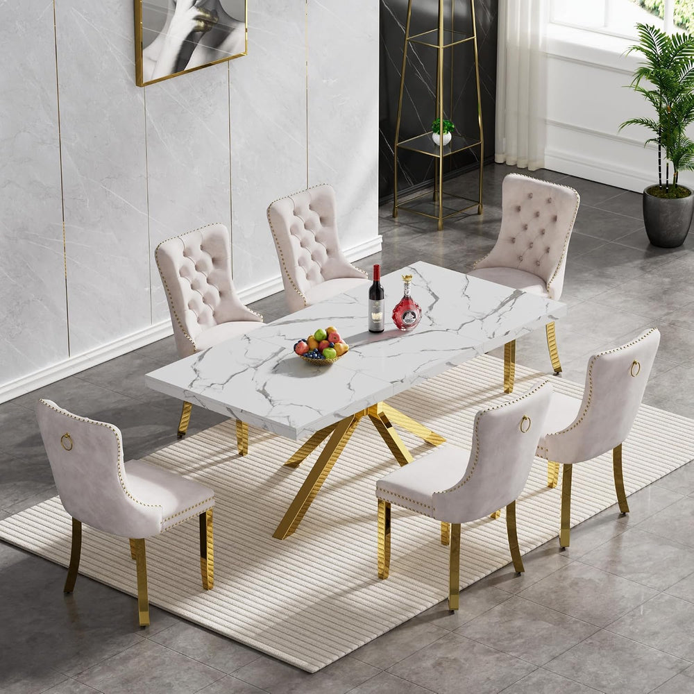 70 inch Faux Marble Dining Table for 4-6, Modern Kitchen Table with White Fau...