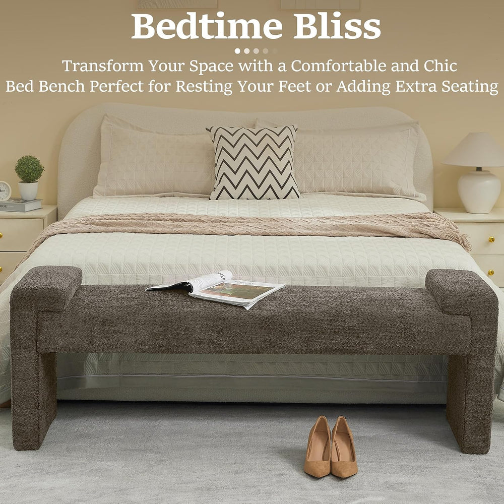 WUTUTUEE 58.7" End of Bed Bench Upholstered Modern Bedroom Bench for Liv...