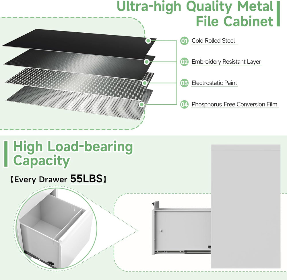 2 Drawer File Cabinet with Lock,Filing Cabinets for Home Office,Metal Small F...