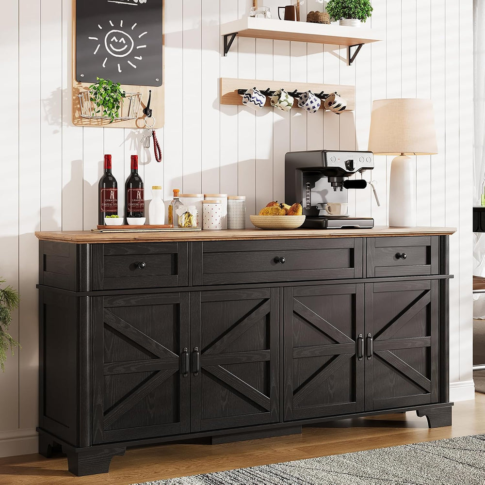 BestHaped 65 Inch Farmhouse Buffet Cabinet with Storage, Black Sideboard Buff...