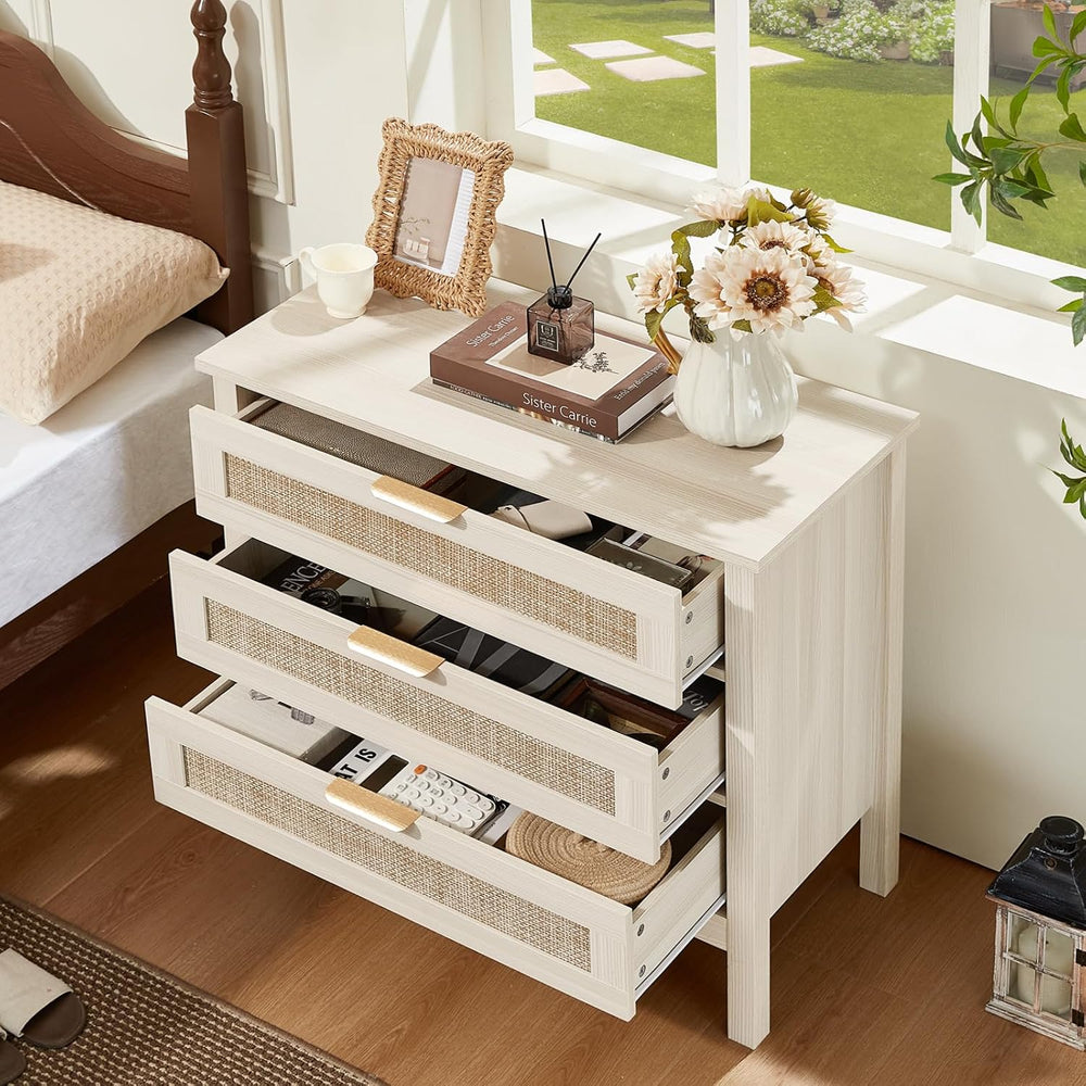 LEYAOYAO 31.5" Wide Rattan Nightstand, Large Boho 3 Drawer Night Stand |...