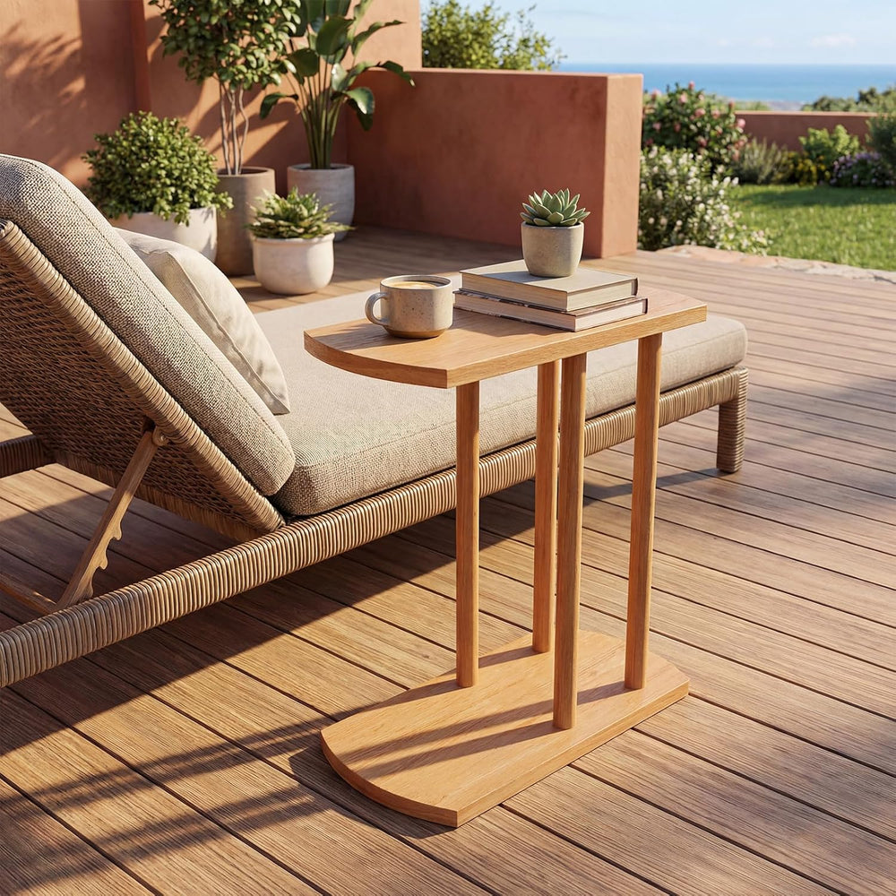 Giantex C-Shaped Teak Wood Side Table, Set of 2 Narrow 2-Tier Couch Tables th...