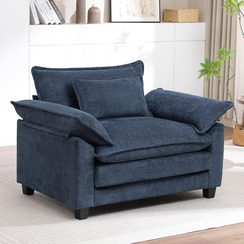 Oversized Accent Chair,44" Chenille Living Room Chairs,Modern Upholstered Armchair Cloud Sofa Chair with Extra Thick,Comfy Reading Chair Side Chair for Living Room Bedroom Apartment Blue