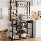 IDEALHOUSE Bakers Rack with Power Outlet, Microwave Stand with 2 Wire Drawer, Industrial Coffee Bar Station, 7-Tier Kitchen Bakers Rack with Large Storage for Spice, Pots Organizer, Rustic Brown