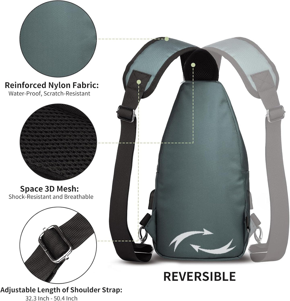 AMJ Crossbody Sling Bag, USB Charging Port Casual Shoulder Chest Bag with Log...