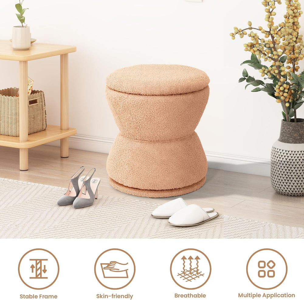 EazeHome Round Ottoman with Storage, Swivel Boucle Ottoman Vanity Stool, Upho...