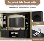 Merax Elegant Arched Entertainment Center Wall Unit with Bookshelf, Minimalism TV Stand for Televisions up to 70", Mid-Century Media Console with Adjustable Shelves for Living Room, Black