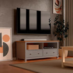 Handcrafted Solid Oak TV Stand Entertainment Center - Elegant Gray/Pine Media Console with Spacious Storage Drawers & Open Shelves - Sturdy Wood Cabinet Fits TVs up to 55 Inches