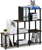 4-Tier Ladder Corner Shelf, 6 Cube Open Frame Book Shelf, Toolless Assembly Storage Shelves, Open Shelves for Organization and Storage, Garage, Home Office, Living Room, Walnut