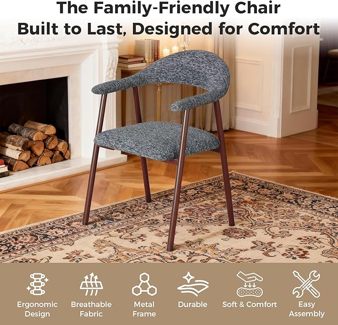 DUMOS Dining Chairs Set of 2, Linen Fabric Upholstered Kitchen Side Chairs wi...