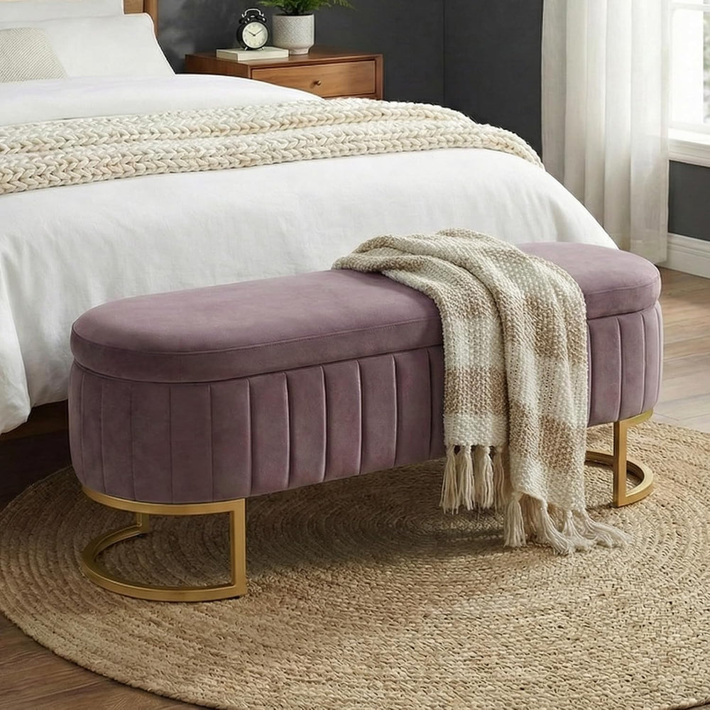 51" Velvet Storage Ottoman Bench End of Bed for Bedroom Entryway Purple ...
