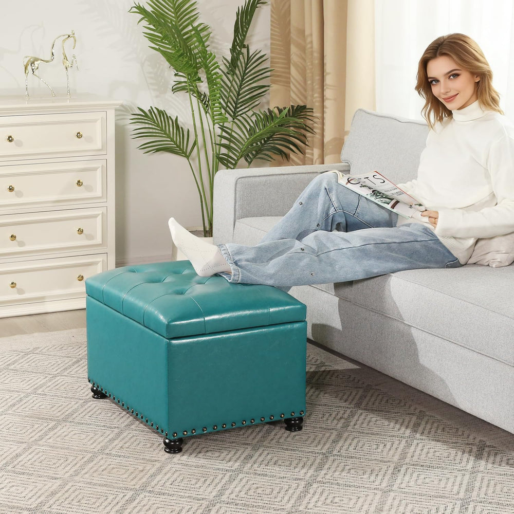 Joveco Leather Storage Ottoman, 24" Rectangle Tufted Upholstered Bench, ...