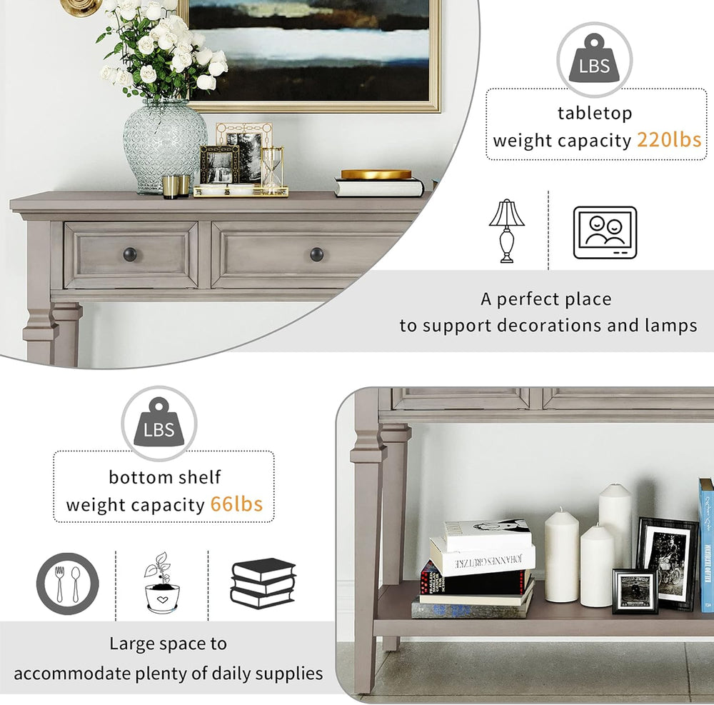 Knocbel 50" Retro Style Console Table Solid Wood Frame Sofa Table with B...
