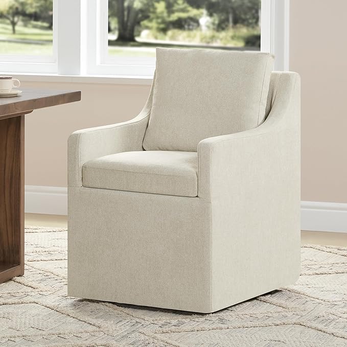 Upholstered Dining Chairs Set of 1, Washable Cover Modren Deskchair with 4 Casters & Hidden Storage for Dining Room, Living Room, Home Office, Beige, 1 Box