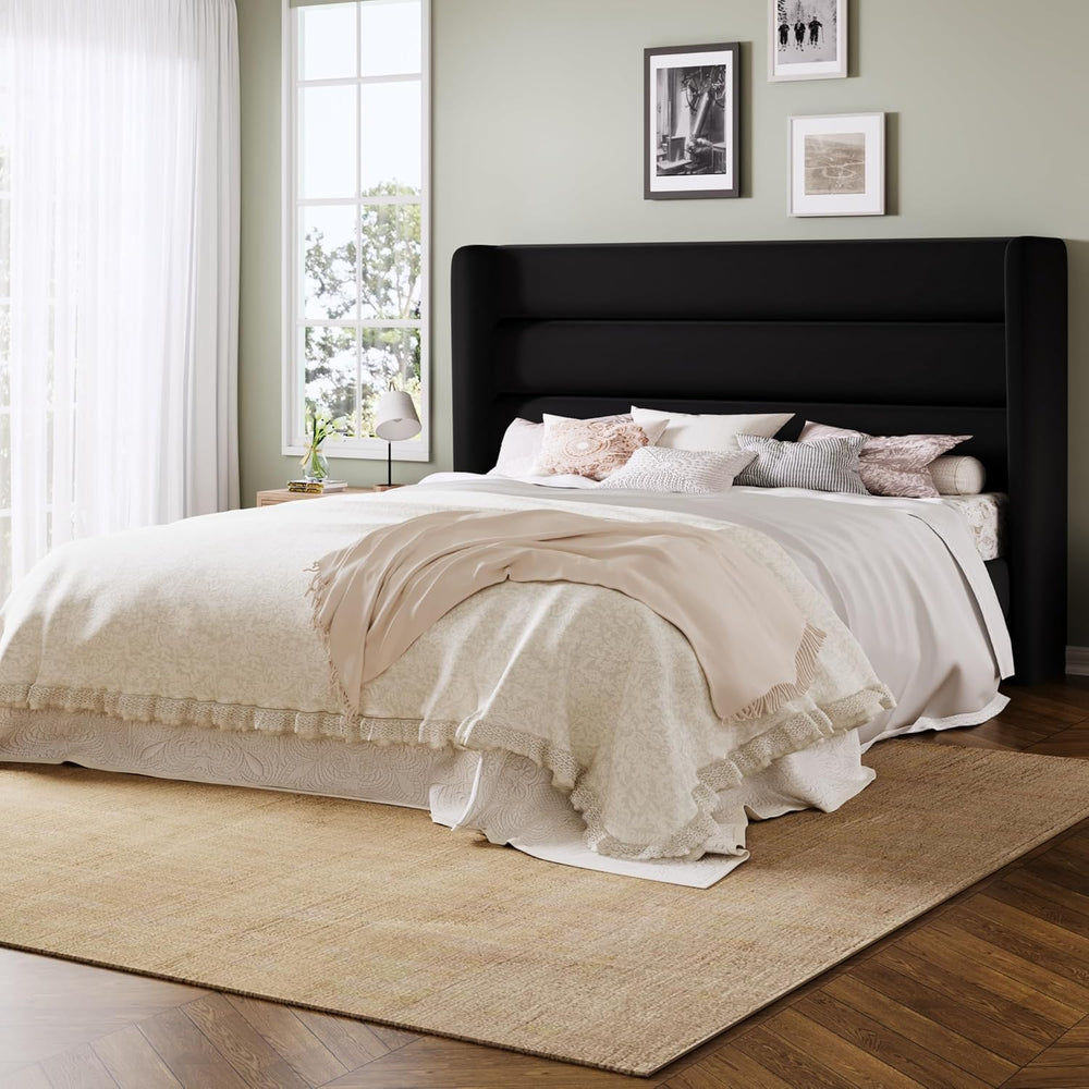 Allewie Full Size Platform Bed Frame with Velvet Upholstered Wingback Headboa...
