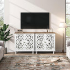 Accent Cabinet with Doors, Decorative Storage Cabinet with Adjustable Shelf, Carved Sideboard Buffet with Solid Wood Legs for Living Room, Entryway, Kitchen, Hallway, White