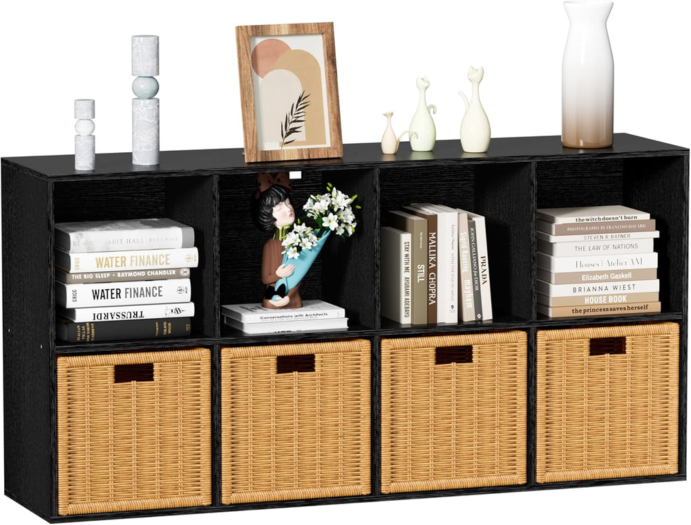 8 Cube Storage Organizer, 11 in Black Cube Shelf, Wood Cubby Storage Organize...