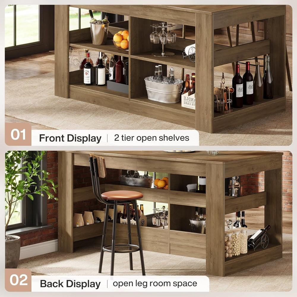 Tribesigns 63 Inch Kitchen Island with Seating and Storage, 3-Tier Farmhouse ...