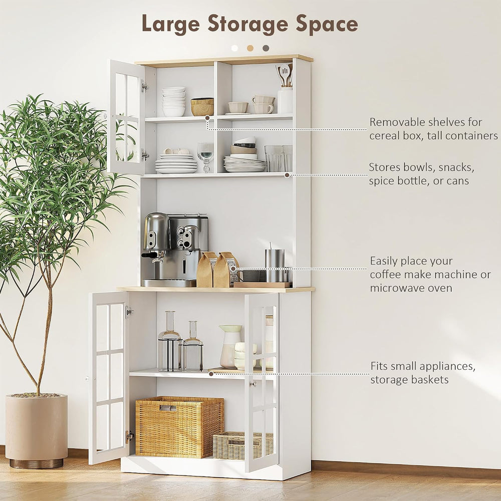 HOMCOM Kitchen Pantry Storage Cabinet 72" with Hutch, White | Large Coun...