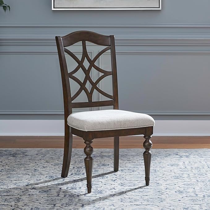 Liberty Furniture Arden Road 7 Piece Dining Trestle Table Set - 6 Splat Back Side Chairs - Satin Cherry