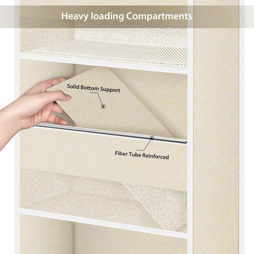 Univivi 5-Shelf Over Door Hanging Organizer Fabric Door Storage with 4 Large Pockets and 3 Small PVC Pockets Wall Mount Hanging Storage Organizers for Baby Nursery (Beige Pattern)