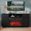 Fireplace TV Stand with 30" Electric Fireplace, Modern Fireplace Entertainment Center Fits TVs up to 70", Fluted Wood TV Console with Spacious Storage Cabinet for Living Room (Black)