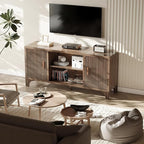 Tall Mid Century Modern TV Stands for 55/60/65 Inch TV Boho Media Console for Living Room Fluted TV Entertainment Center with Storage Wood Television Cabinet for Bedroom