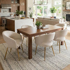 Faux Leather Dining Chairs Gold Legs, Modern Cream PU Leather Dining Room Chairs with Arms Set of 4 Upholstered Accent Chair Armchair with Barrel Back for Kitchen Living Room