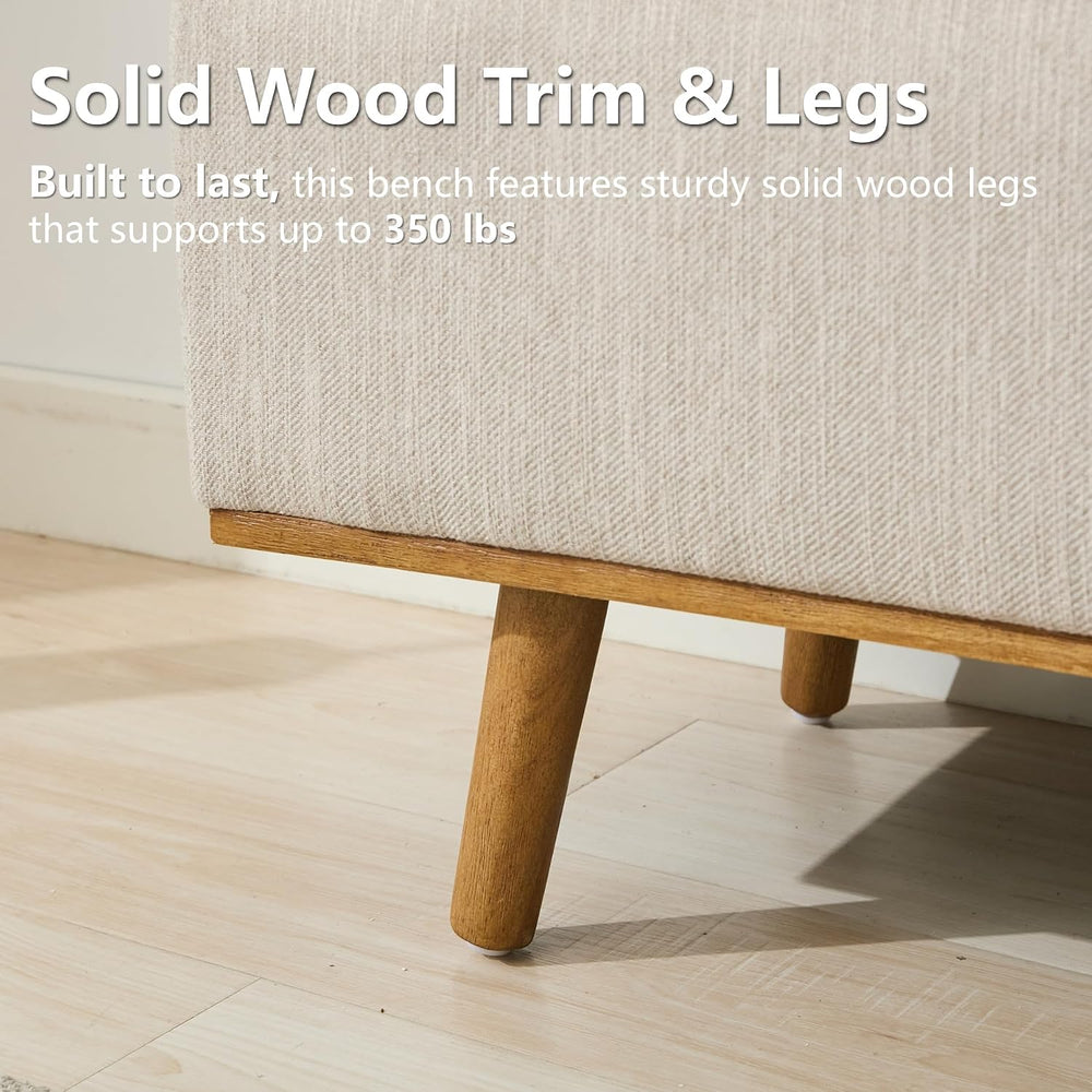 Storage Ottoman Bench, 45" End of Bed Bench, Beige | Hidden Storage Spac...