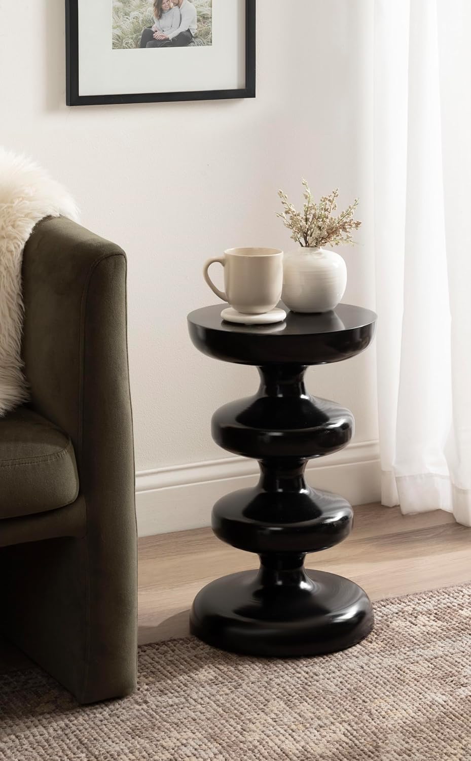 Kate and Laurel Fondi Modern Metal Round Side Table, 12 x 12 x 21, Black, Dor...