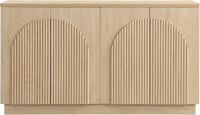 Yechen Fluted TV Stand with Arched Reeded Design Doors, Modern Entertainment Center with Storage for Up to 98", TV Media Console, TV Cabinet for Living Room, Bedroom/Natural Oak(2 PCS)
