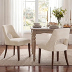 UVV Wooden Dining Chairs Set of 6, Mid Century Modern Fabric Upholstered Dining Room Chair Kitchen Chairs, Farmhouse Dinner Chair with Solid Wood Legs for Kitchen Dining Room, Beige